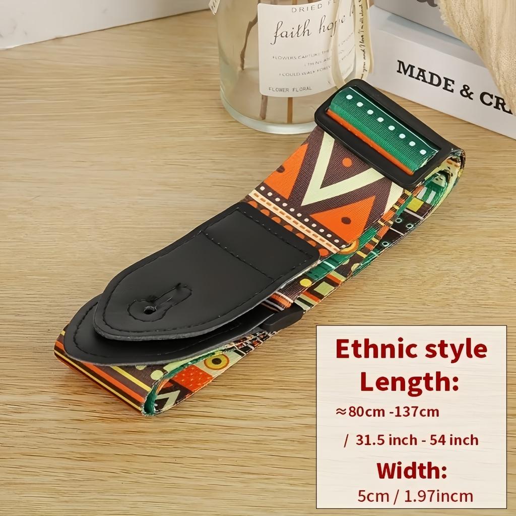 1pc Extra Wide Acoustic Guitar Strap, Leather Belt Adjustable Shoulder Strap with Artistic Print for Guitar & Bass