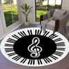 Black and white music keys Round Area Rug,Carpet Rug for Living Room Bedroom Sofa Playroom Decor,Non-slip Floor Mat