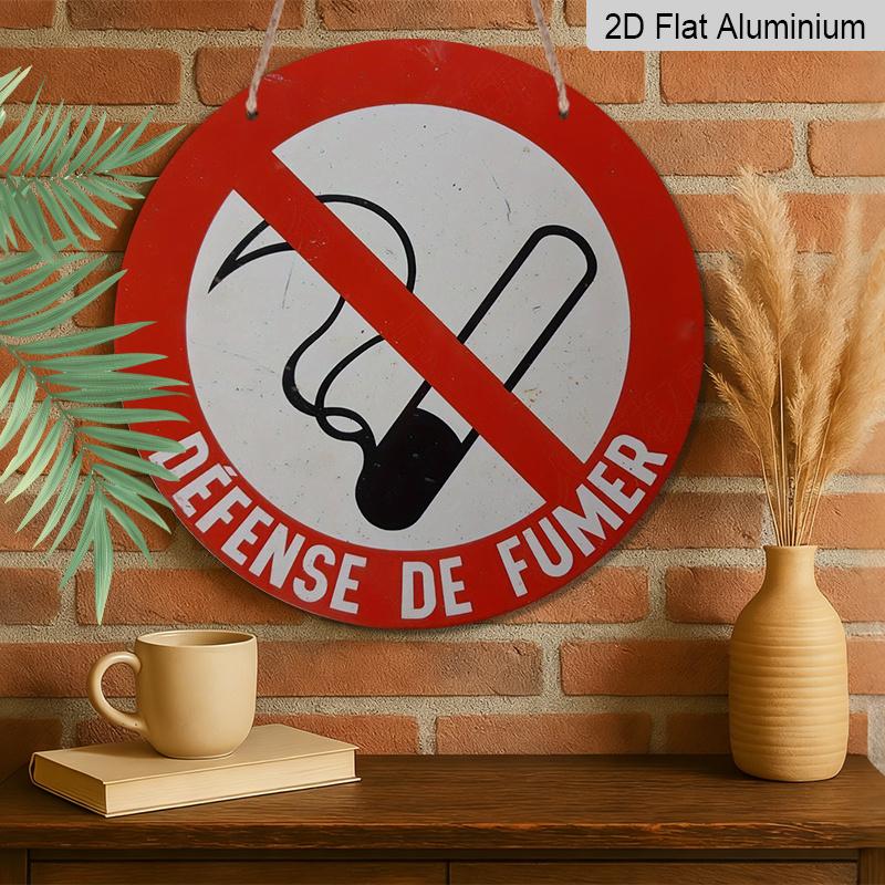 2D Flat, 1pc Round Aluminum Defense de Fumer No Smoking Sign, Red & White High Visibility Design, Waterproof & Durable, Easy to Install, Perfect for
