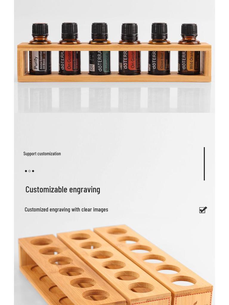 6-Compartment Bamboo & Wood Essential Oil and Perfume Bottle Display Rack