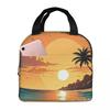 Summer Beach Sunset Palm Tree Design Insulated Lunch Bag for Women Kids Portable Food Boxes Thermal Lunch Box Tote