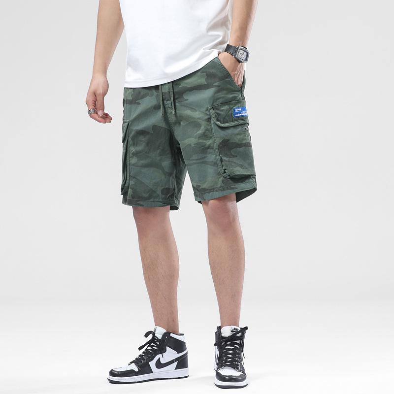 Men s Cotton Casual Elastic Waist Multi-Pocket Shorts 31 армия зеленый