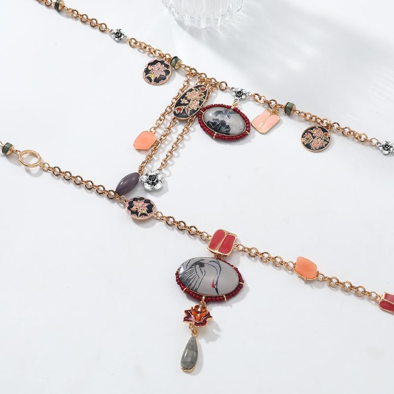 2Pcs/Set Vintage Bohemian Long Tassel Multilayers Necklace For Women Flower Pendant Necklace Ethnic Jewelry Accessories Gifts
