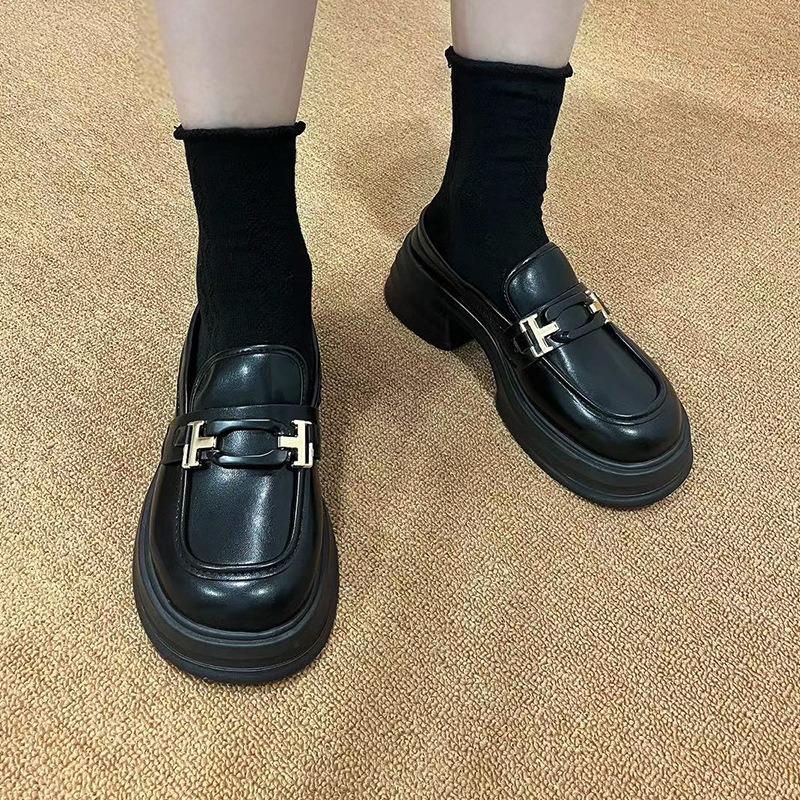 Baotou half slippers women wear spring new thick-soled muffin leather shoes one foot lazy