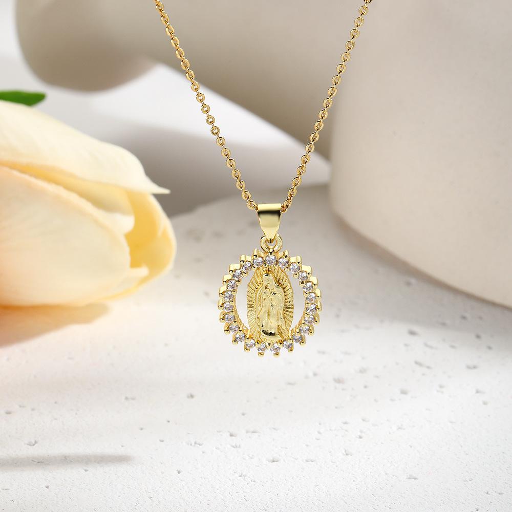 Pendentif Madonna incrusté de Zircon, collier en forme de O, pendentif déesse à breloque féminine