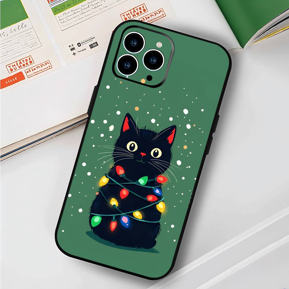 Cute Black Cat For IPhone 15 16 14 Plus 13 12 11 17 Pro Max 17 Air Black Soft Phone Cover