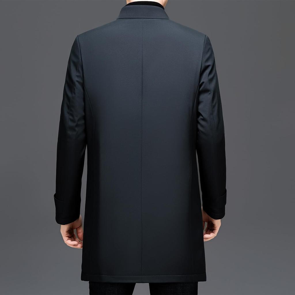 Casaco Trench Longo de Penas para Negócios [FJSSLHXK] Casaco Masculino, Jaqueta, Sobretudo, Corta-vento, Roupa Exterior, Outono/Inverno, Verde, FJPJJF38-GREEN-3XL