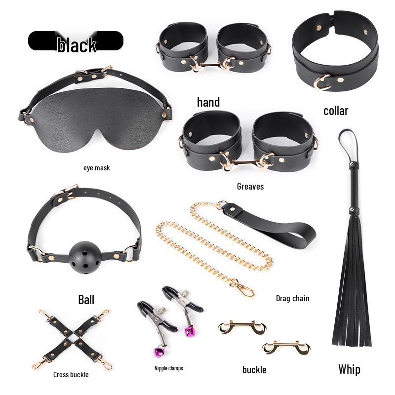 Intimate 10-Piece BDSM Set: Ball Gag, Whip, Handcuffs, Foot Cuffs, and Eye Mask