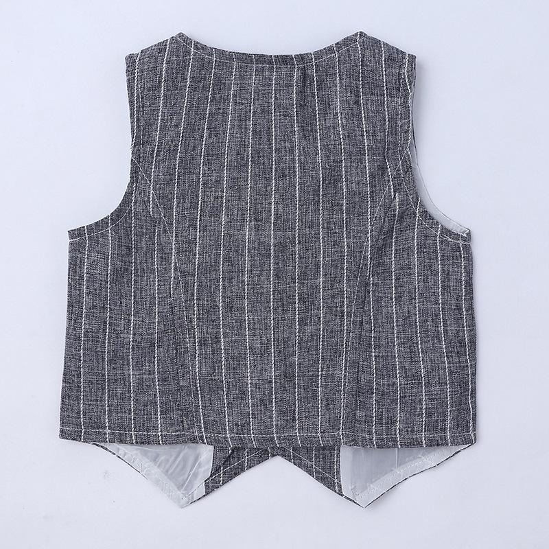 Baby Boy Gentleman Suit White Shirt with Bow Tie Striped VestTrousers 3Pcs Formal Kids Clothes Set