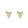 18K Gold French Bow Heart Drop Earrings - Versatile Retro Style for Women