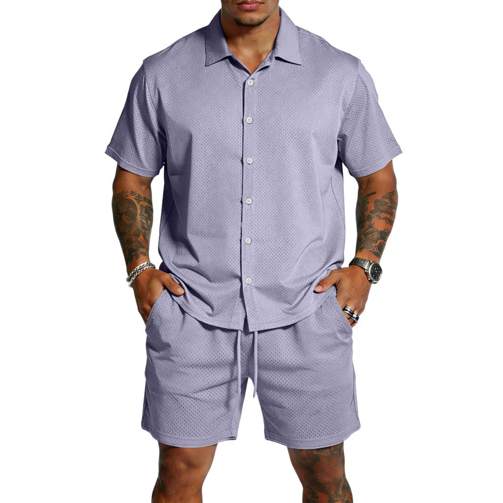 Men's Casual Lightweight Breathable Short-Sleeve Shirt And Shorts Set
