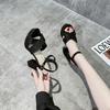 Fashion versatile thick heel open-toed sexy sandals women's 2025 summer new one-word buckle waterproof table high-heeled women's shoes
