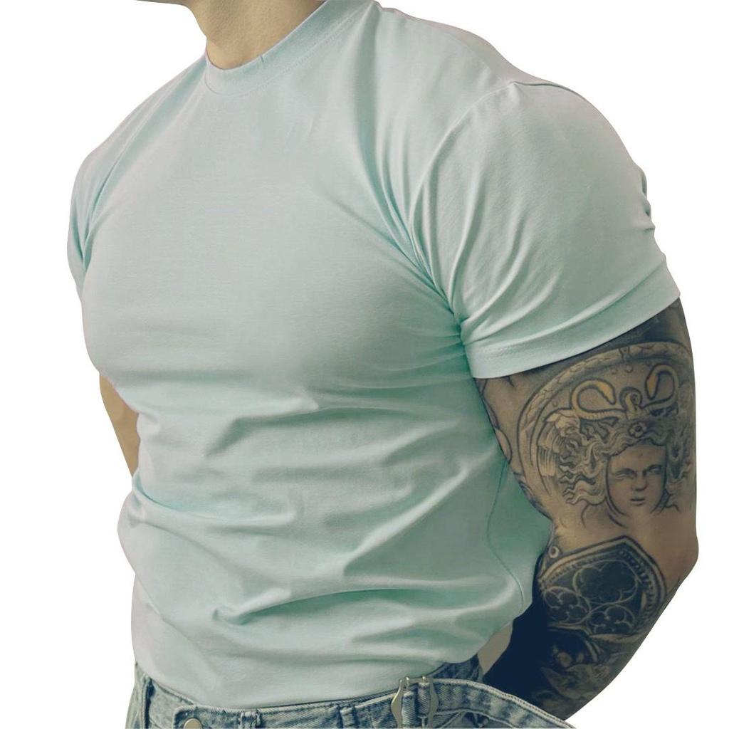 Camiseta de Fitness Masculina de Manga Curta com Secagem Rápida e Decote Pequeno