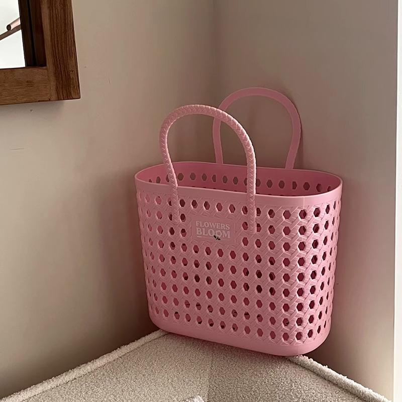 Plastic Bath Basket Bathroom Toiletries Towels Organizer Dirty Clothes Handheld Storage Bag Laundry Storage Bath Basket Drainage