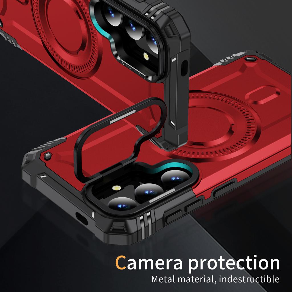 For Samsung Galaxy S25 Magnetic Case Lens Kickstand PC + TPU Shockproof Phone Cover