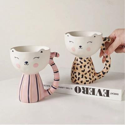 Creative Hand-Painted Cartoon Cat Ceramic Mug – Cute Milk & Coffee Cup for Breakfast