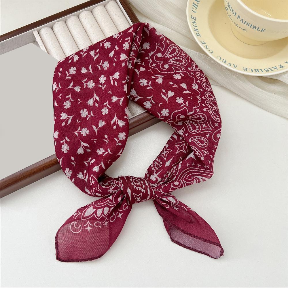 58cm Print Cotton Linen Square Neck Scarf Fashion Soft Floral Bandanas Headscarf Women Turban Head Wrap Elegant Neckerchief