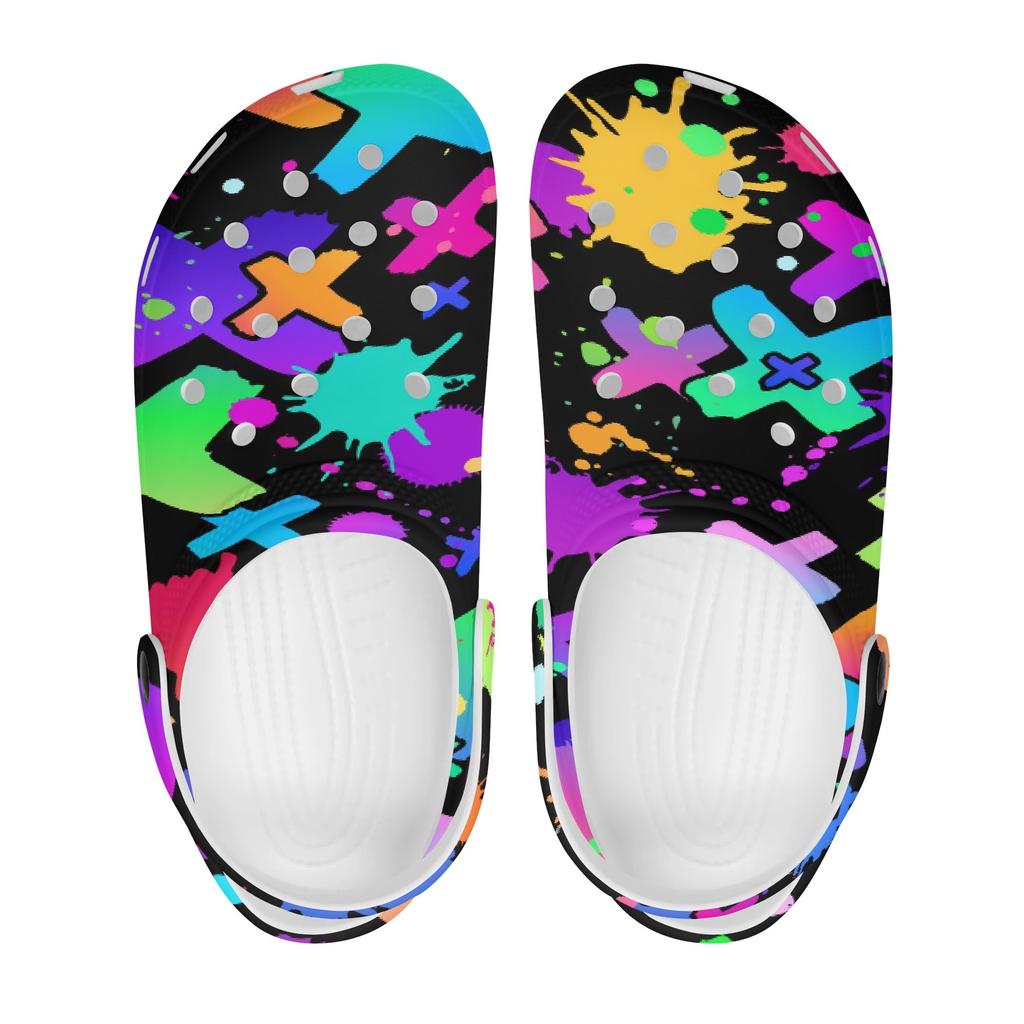 White EVA Clogs with Moon Star Print, Lightweight Slip On Garden Shoes, Breathable Beach Sandals, Indoor Outdoor Slippers for Men Women