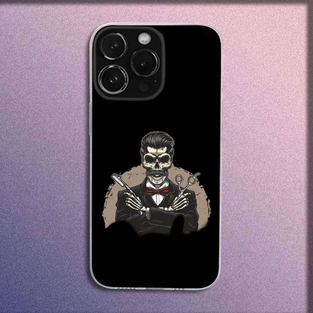Phone Case For iPhone 16,15,14,13,12,11 Plus,Pro,Max,XR,XS,Plus,E,Mini Transparent Cartoon Funny Barber Shop Cover