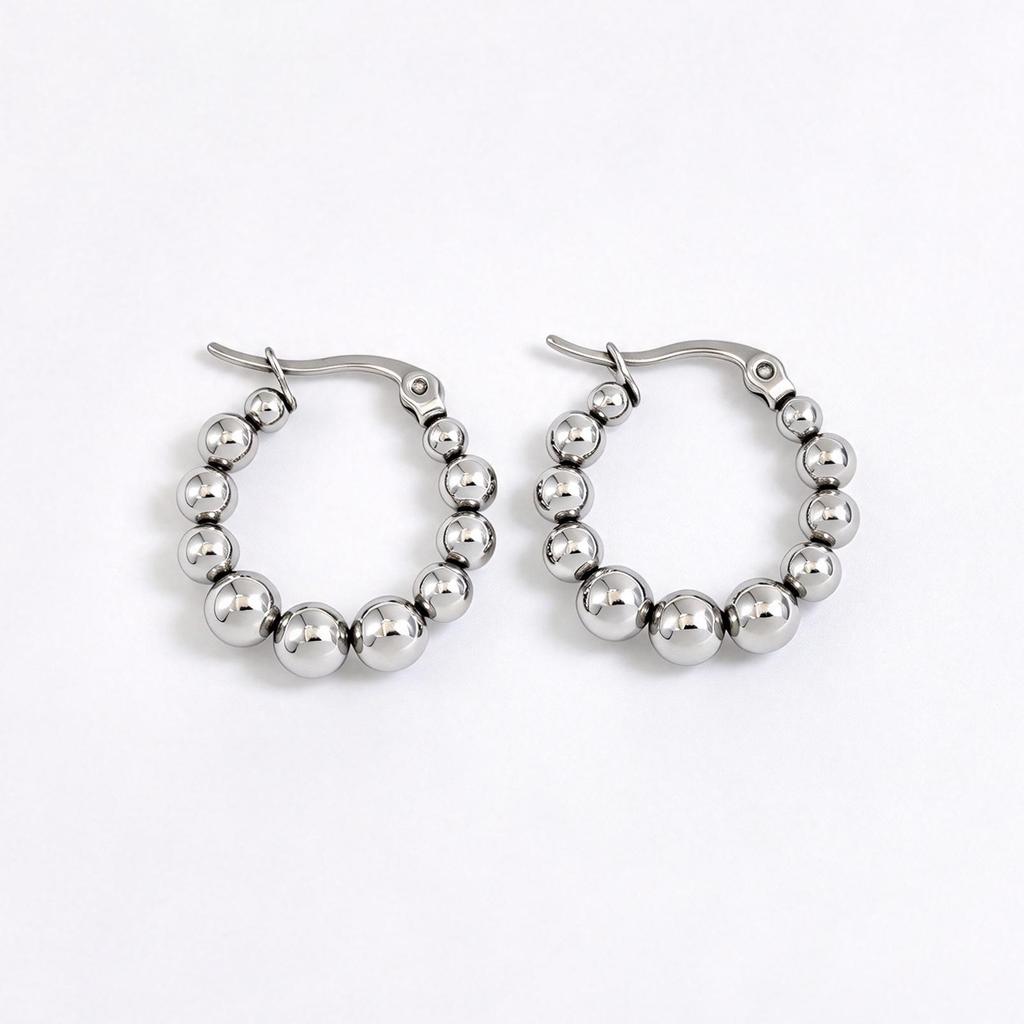 Elegant Stainless Steel Round Bead Earrings - Simple High-End European & American Style Stud Jewelry for Women