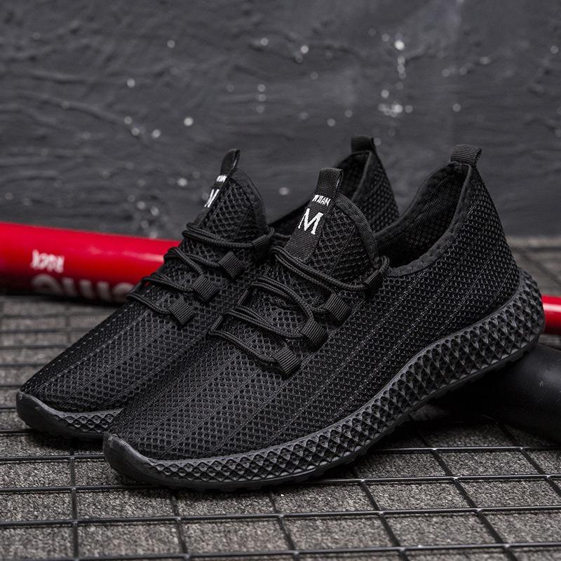 Summer Trend Men's Shoes Hollow Mesh Breathable Men's Sports Shoes Soft Sole Non-slip Black Shoes Men
