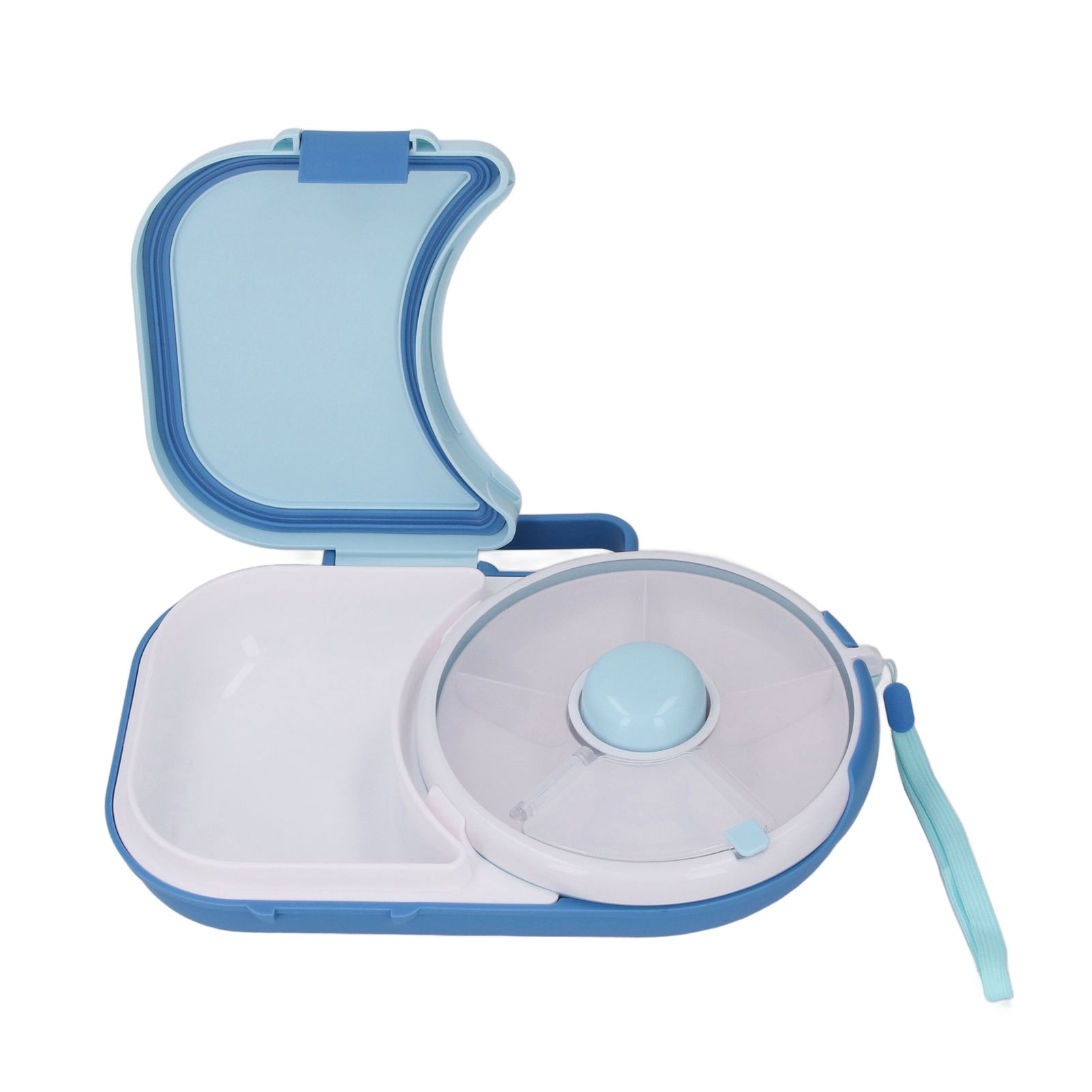 Snack Rotating Container Portable Rotating Snack Box Kids Lunchbox with Snack Flip for Home School Office Blue