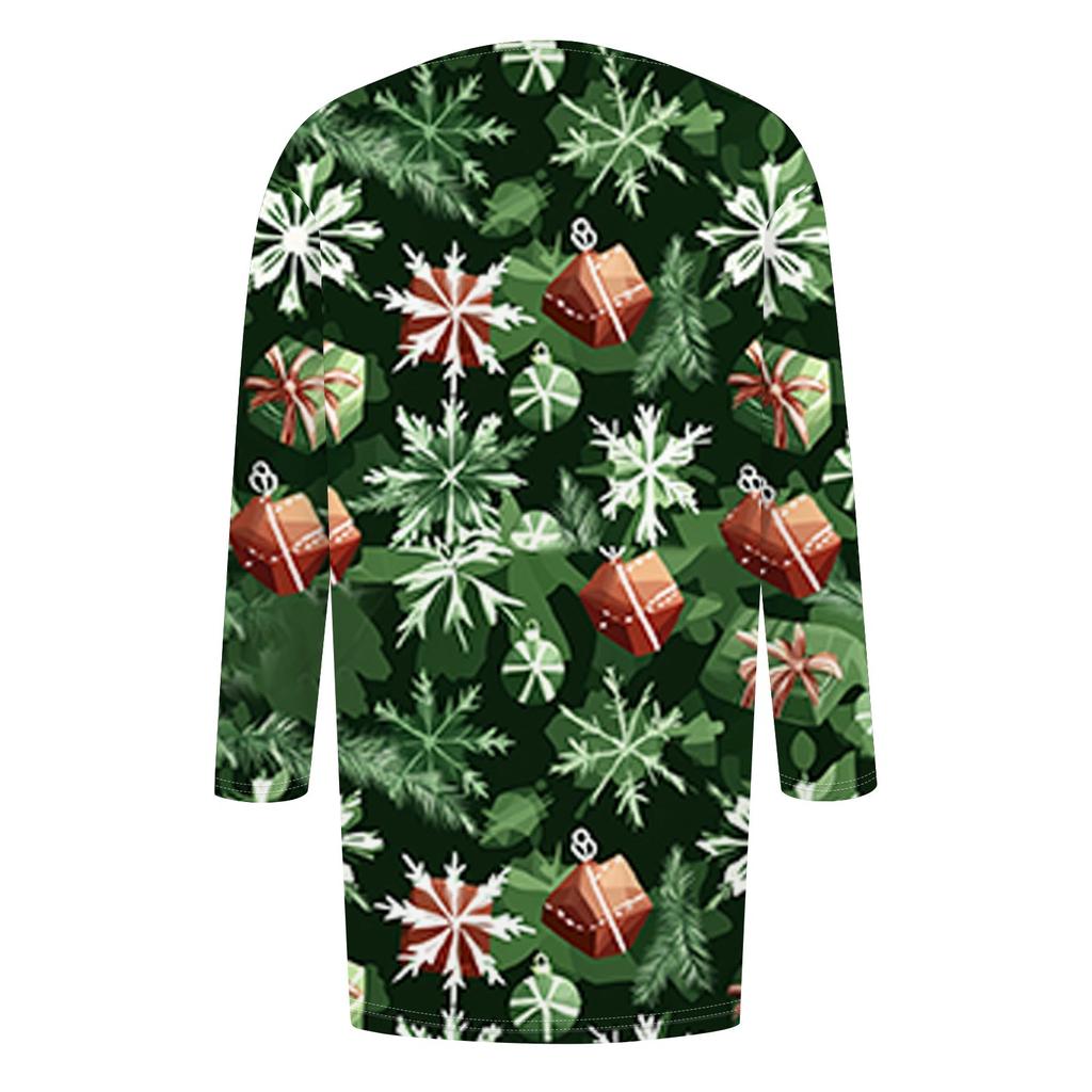 Women's Fashionable And Casual Christmas Printed Mid Length Cardigan Long Sleeved Jacket