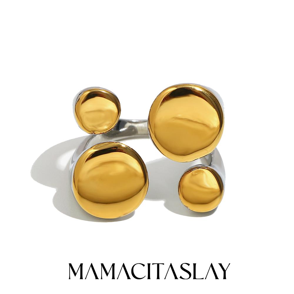 MamacitaSlay 316L Stainless Steel Two Tone Four Circles Open Ring Party Waterproof Jewelry Women's 18K Gold Plated Ring Gift