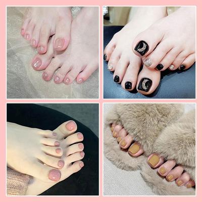 24Pcs/Set Fake Nails Reusable Stick On Foot Nails Press Jelly Makeup Nail with On Cover Accesso X5M7