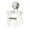 Modern Dressing Table with Round Mirror and Stool, Makeup Vanity Table with 2 Drawers for Bedroom, Living Room, 80 x 40 x 123 cm, White