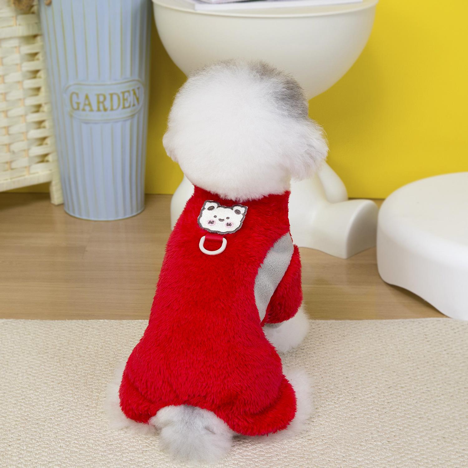 

Четырехлапый зимний теплый плащ из полар-флиса для собак и кошек с цветными полосками, утепленная одежда для питомцев малых пород, тедди, бишон L красный