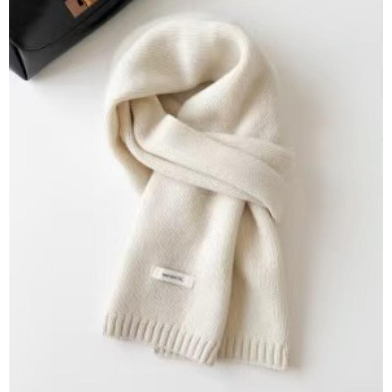 Korean Style New Versatile Solid Color Pure Wool Scarf for Women Autumn and Winter Warm Knitted Scarf Fashionable Versatile Scarf