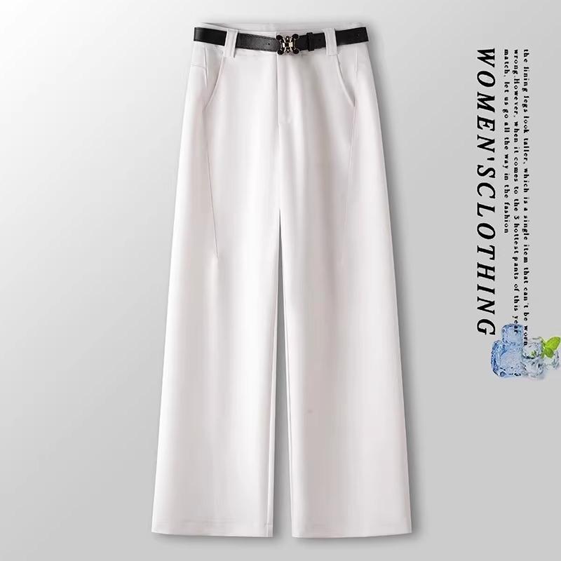 

Женские брюки-костюмные 2025 из тенселя и хлопка с высокой посадкой, свободного кроя, с драпировкой - летние, прямого кроя, повседневные, широкие L (105-115 lbs) грязно-белый