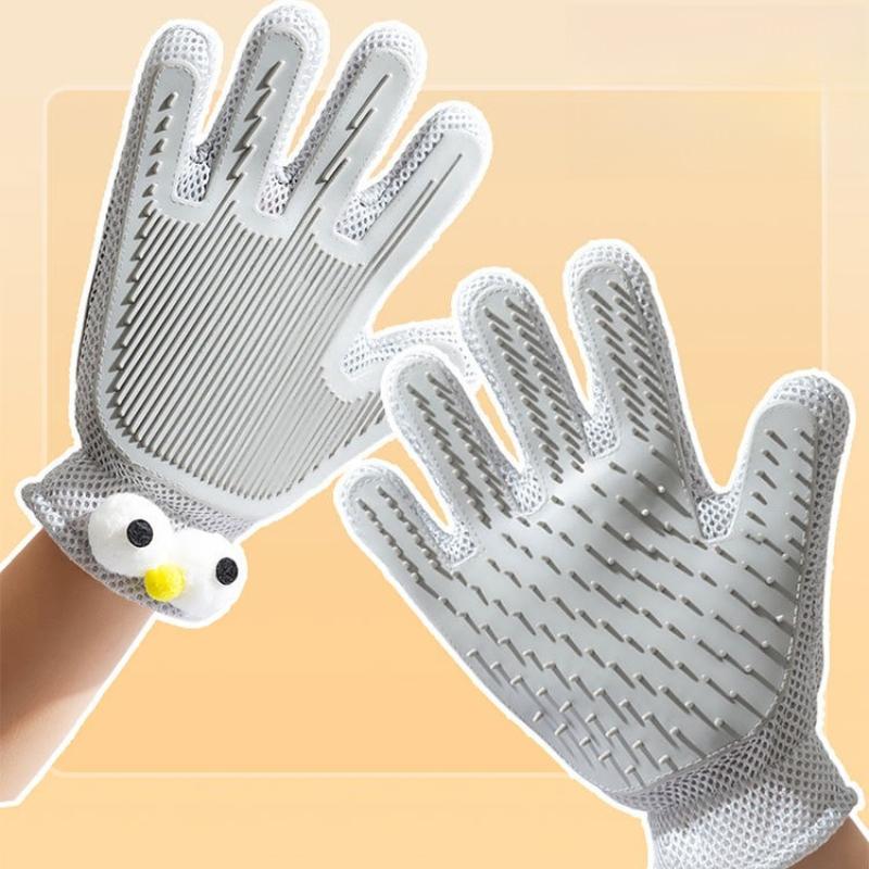 Silicone Fabric Cat Massager Grooming Glove Dog Shedding Hair Brush Pet Bath Cleaning Supplies Comb Double Sided Gloves Pet Application Hair Remover