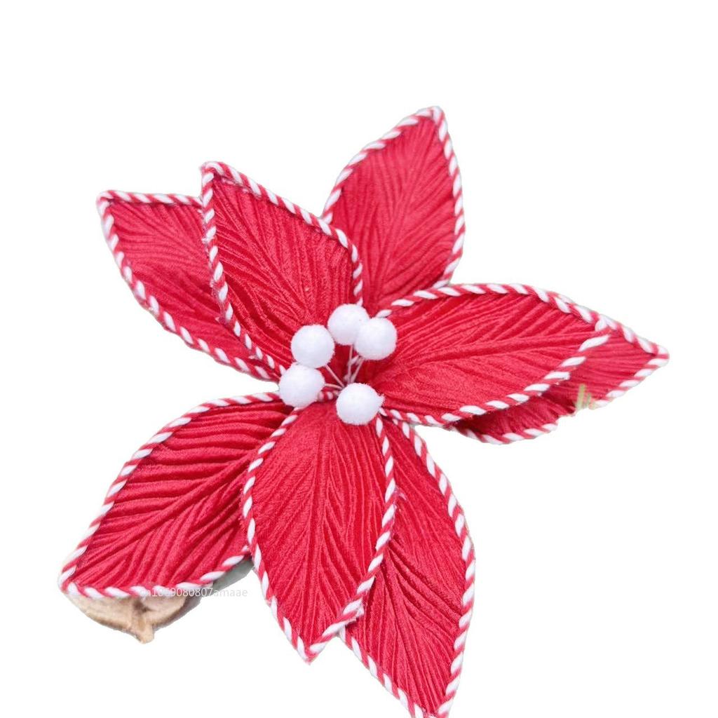 26cm Christmas Flower Red/green Glitter Fleece Simulation Fake Flower Xmas Tree Pendants Merry Christmas Flower Hanging Ornament