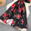 New Summer Beach Gorgeous Floral Midi Dress Shirt Women Single Breasted Belt Lace Up Short Sleeve Long Party Dresses Office Lady