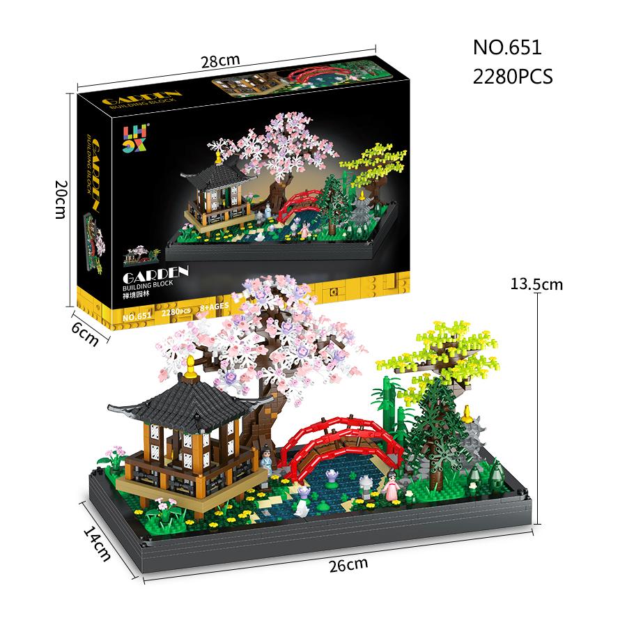 Kirschblütenhaus Bausteine Kirschblüten Straßenansicht Mini-Bausteine Mikro-Bausteine Kinderspielzeug 3D-Modelle Kreative Ornamente