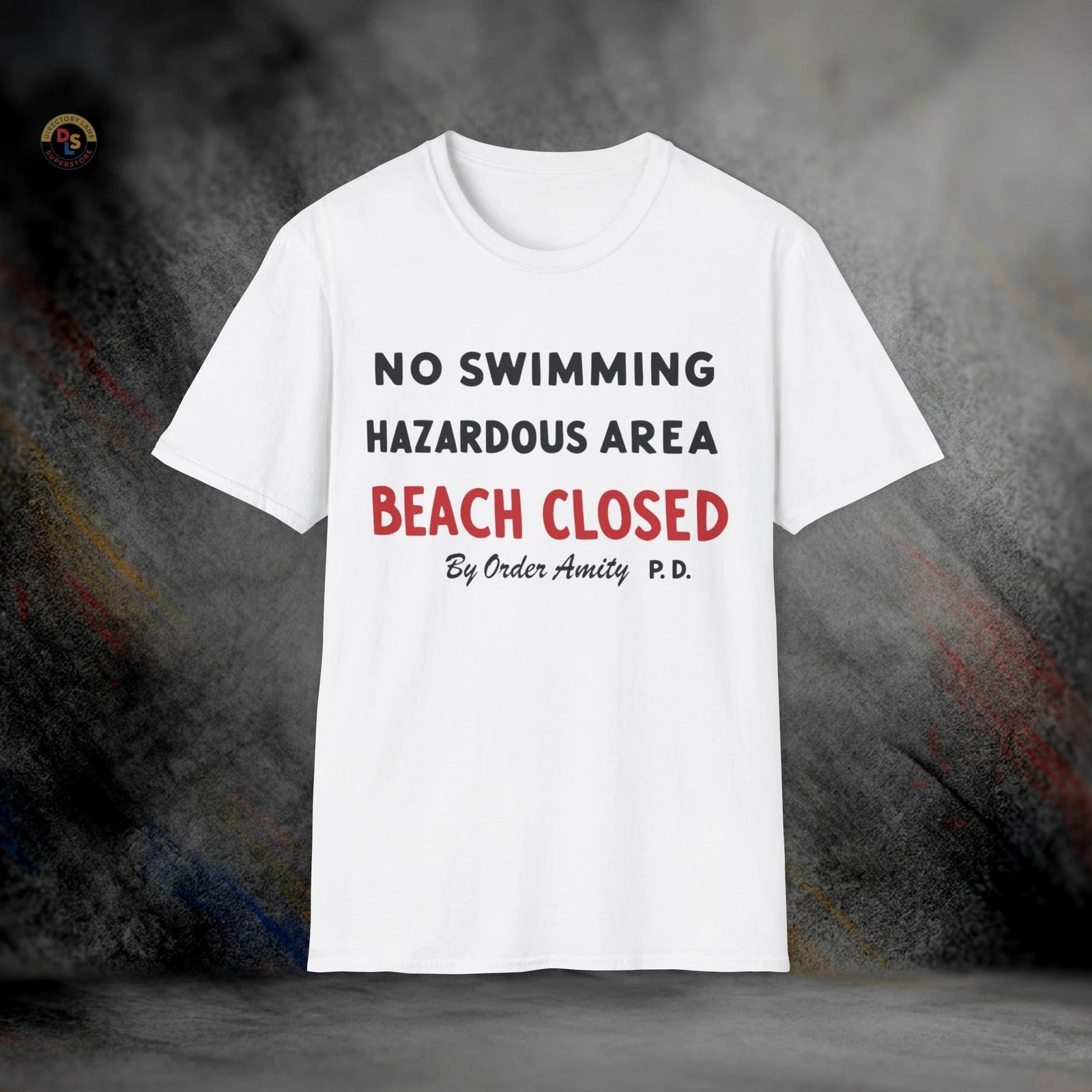 No Swimming Beach Closed Jaws T-Shirt | Softstyle Tee XL