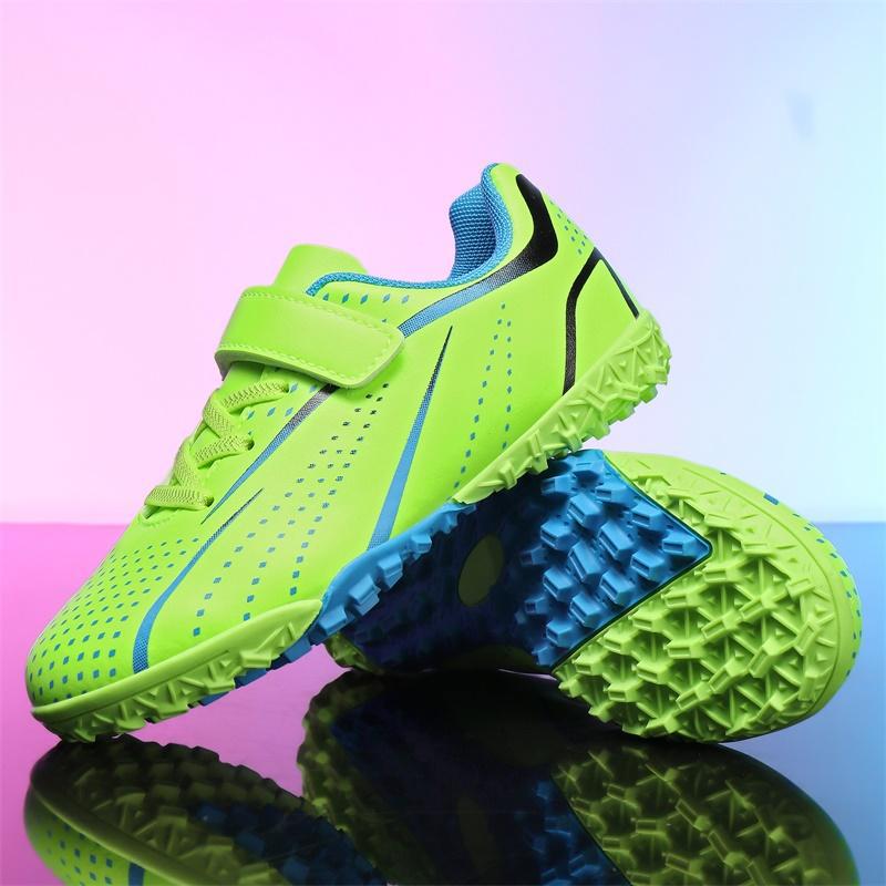 Kinder Klettverschluss Stollenfußballschuhe - Jungen & Mädchen Trainingsschuhe für die Grundschule 30 fluoreszierende grün