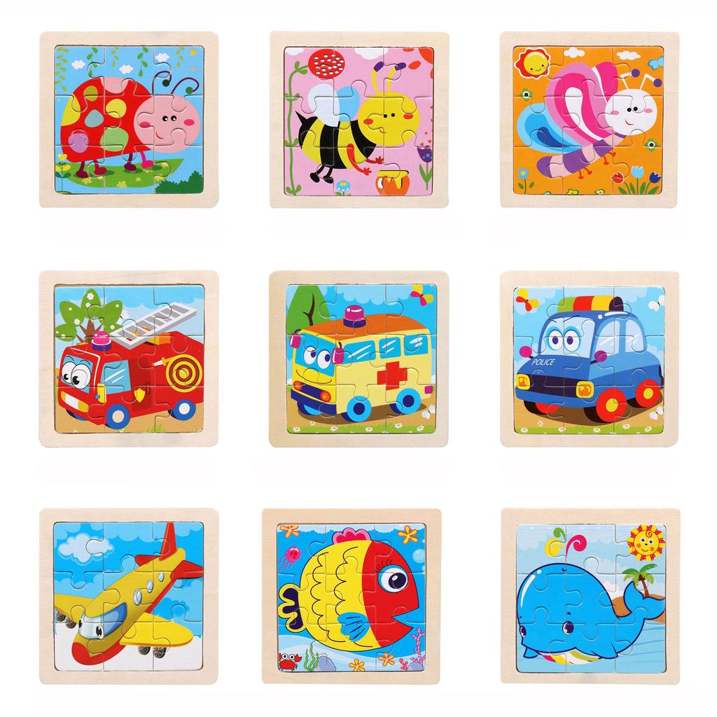 11cm/4.33in Holzpuzzle Cartoon Tier Verkehr Auto Holzpuzzles für Kinder Montessori Spiele Kinderspielzeug