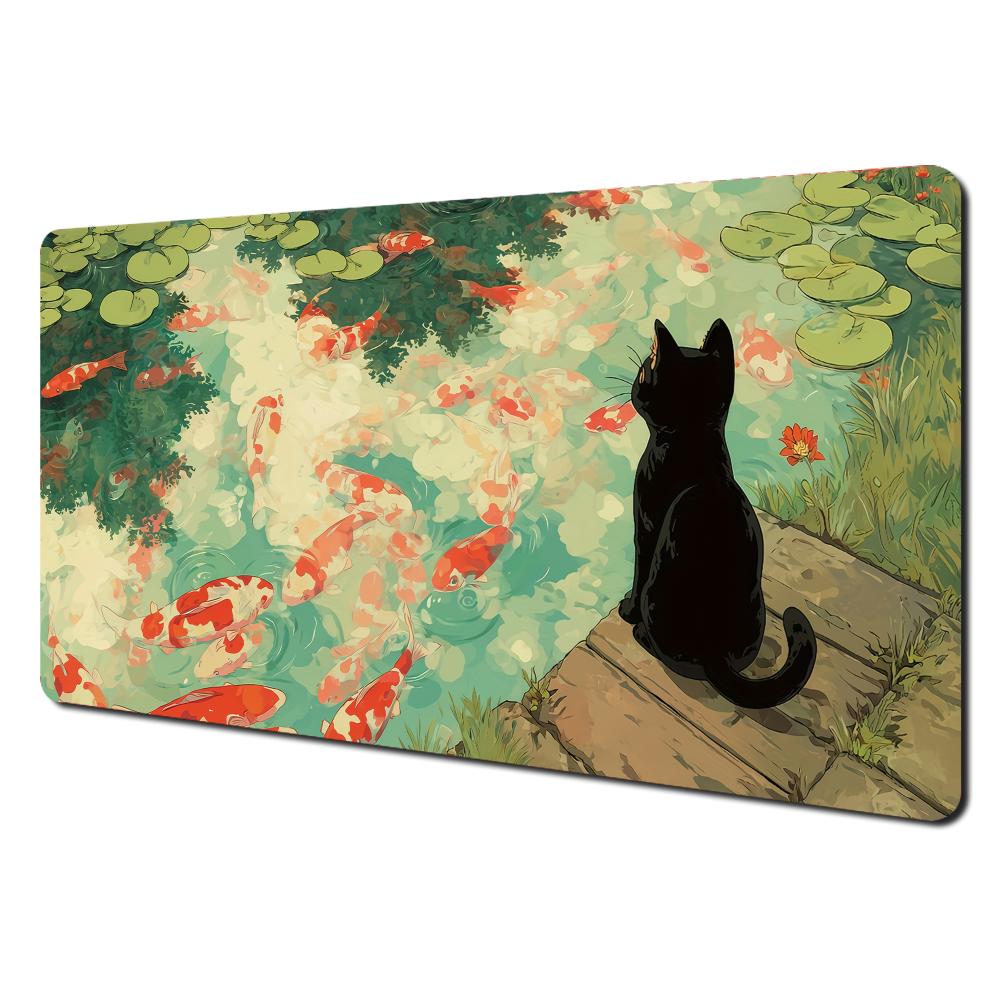 Magic Card Playmat With Zone Cartoonstyle Black Cat Koi Mtg Playmat Gathering Gaming Mats Desk Mat Commander Battle Playmat