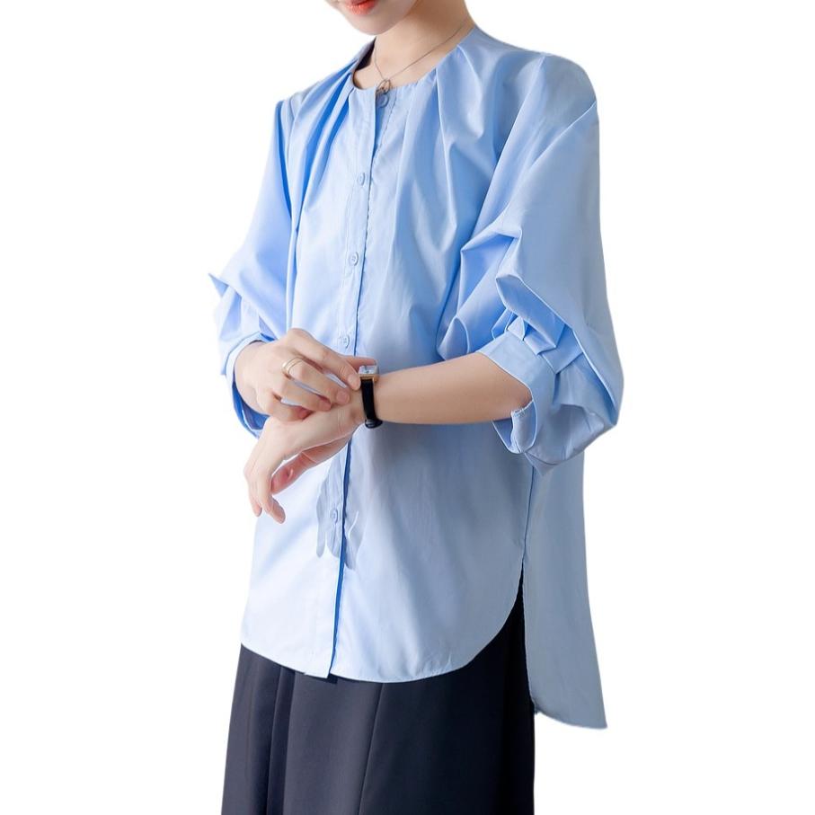 GMXIA Women's Simple Shirt Summer Blouse Commuter Style Medium Sleeve