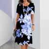 Black Flower 3d Printed Elegant Long Dresses Harajuku Womens Short Sleeves Tshirts Dresses Vintage Streetwear Swing Skirts