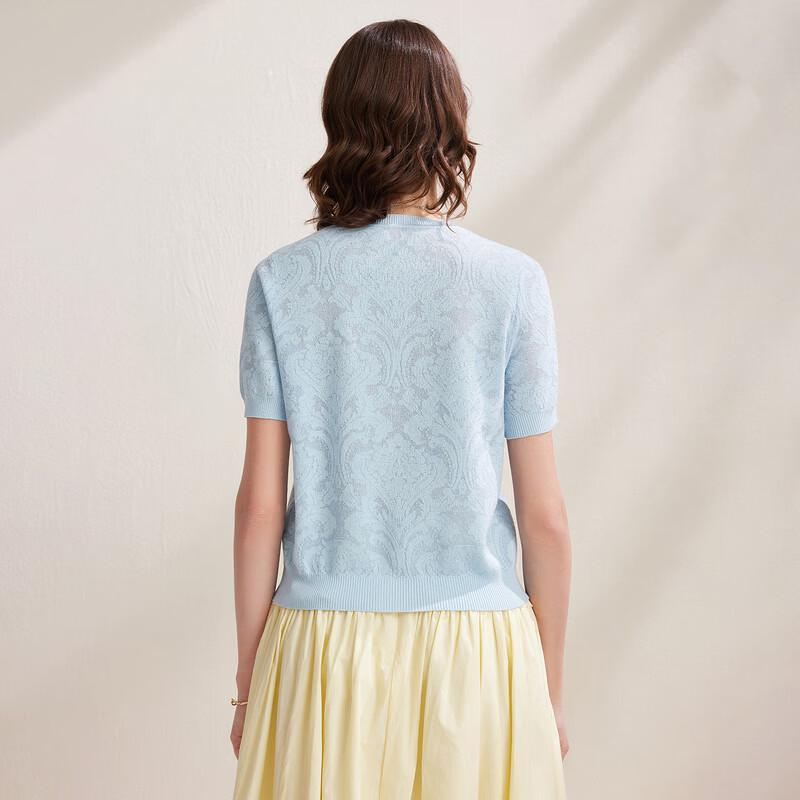 Zhaojun 2026 S/S Women's Mulberry Silk Retro Jacquard Knit Short Sleeve Cardigan