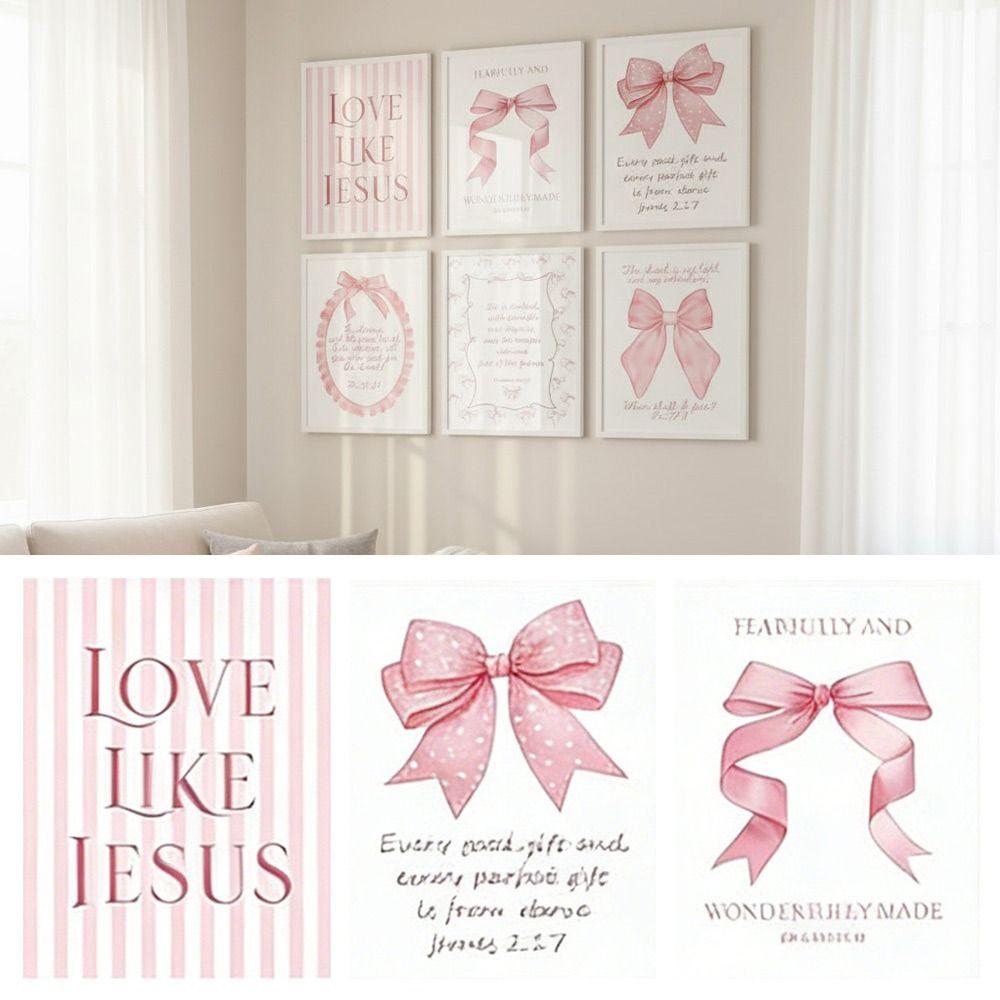 Without Frame Pink Bow Poster Decorative Painting No Frame Canvas Painting Inspirational Quote Canvas Print Girly Wall Art