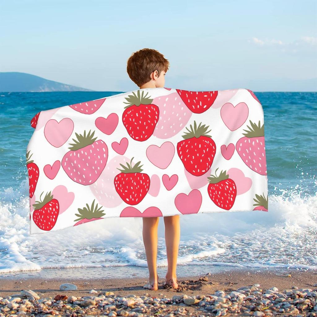 Pink Fruit Cherry Kids Beach Towels Microfiber Beach Towels for Boys Girls Sand Free Absorbent Toddler Pool Towels Bath Towel