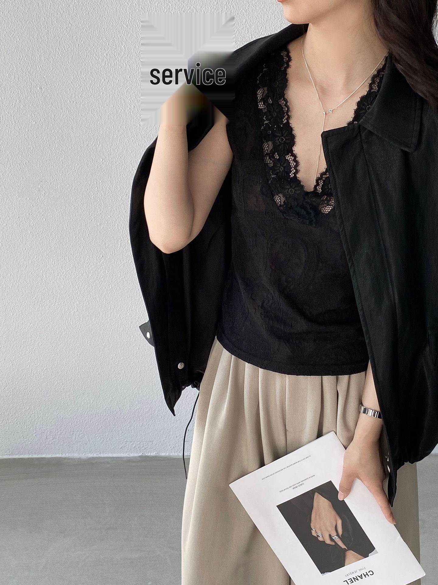 

Jiang Zuo Vibe Buddy Korean Style Lace Vest for Women - Chic V-Neck Layered Spring Wear Small