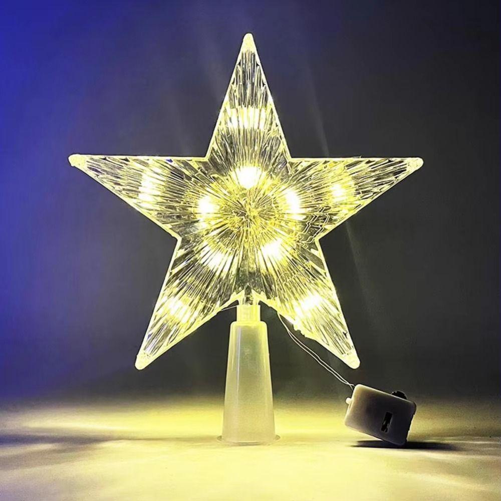 Lighted LED Lighted Star Transparent Christmas Treetop Light Xmas Light Ornaments  Holiday