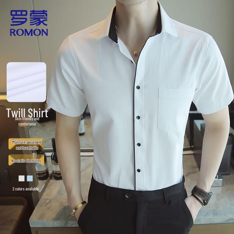 ROMON Men s Summer Business Casual Short Sleeve Shirt 37