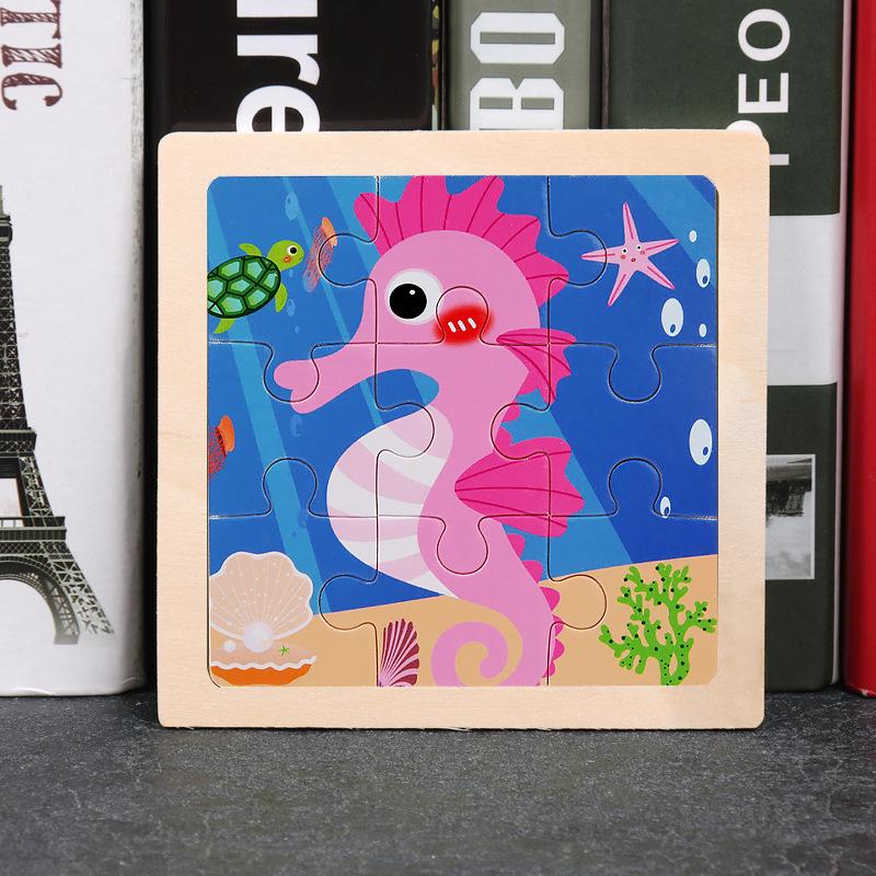 9-Piece Wooden Cartoon Animal Jigsaw Puzzle for Kids Ages 2-6: Educational Toy for Early Development